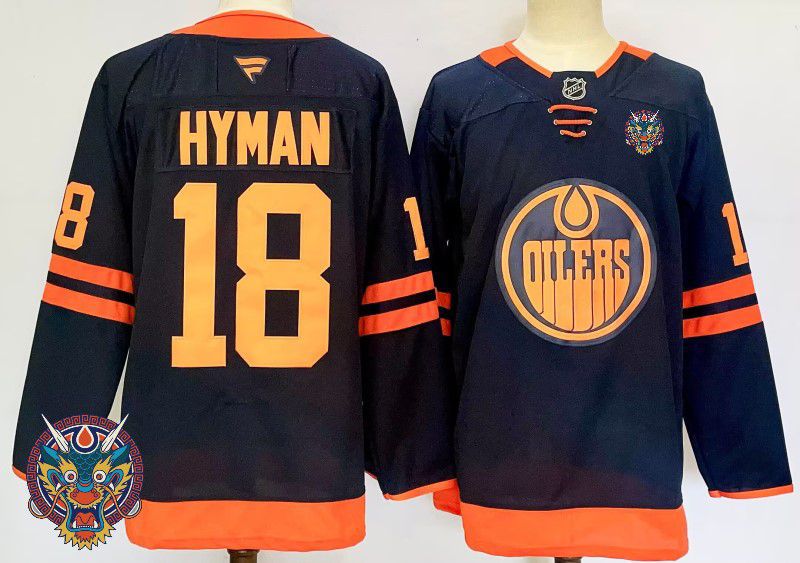 Men Edmonton Oilers 18 Hyman Black Fanatics 2025 NHL Jersey style 4